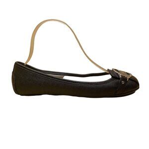 Michael Kors Women’s Black Leather Metallic MK Logo Ballet Flats Size 5.5M